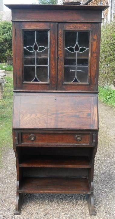 fig 1. Edwardian Narrow Oak Bureau Bookcase