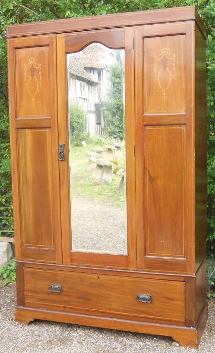 Edwardian Inlaid Mahogany Hanging Wardrobe