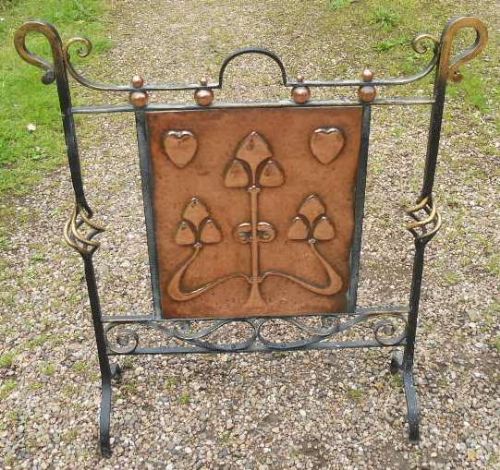Art Nouveau Copper & Iron Fire Screen
