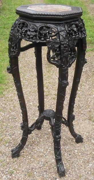 Oriental Marble Top Carved Plant Stand
