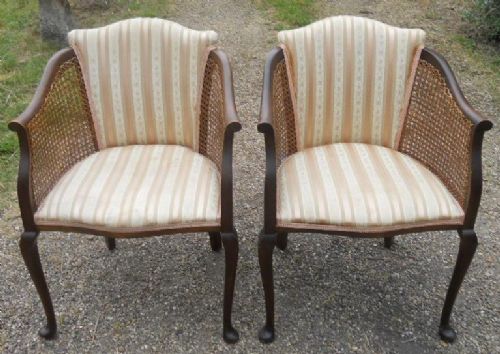 Pair Walnut Framed Begere Salon Armchairs