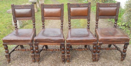 SET OF FOUR OAK LEATHER DINING CHAIRS - ADDITIONAL PHOTO 2