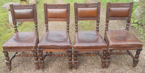 SET OF FOUR OAK LEATHER DINING CHAIRS - ADDITIONAL PHOTO 3