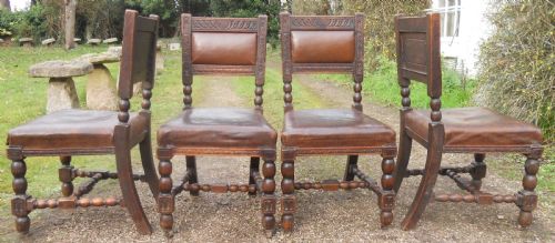 SET OF FOUR OAK LEATHER DINING CHAIRS - ADDITIONAL PHOTO 4