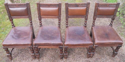 SET OF FOUR OAK LEATHER DINING CHAIRS - ADDITIONAL PHOTO 5