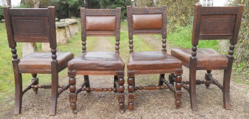 SET OF FOUR OAK LEATHER DINING CHAIRS - ADDITIONAL PHOTO 6