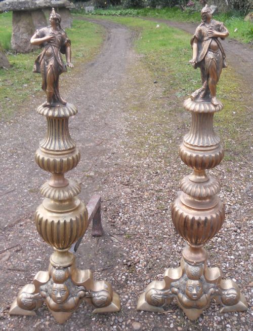 Pair Heavy Brass Fire Dogs