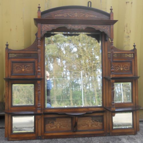 Edwardian Large Inlaid Mahogany Overmantel Mirror