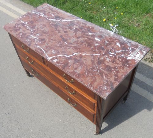 EDWARDIAN MARBLE TOP MAHOGANY CHEST OF DRAWERS - ADDITIONAL PHOTO 4