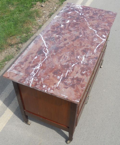 EDWARDIAN MARBLE TOP MAHOGANY CHEST OF DRAWERS - ADDITIONAL PHOTO 5