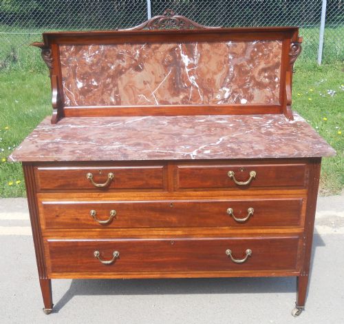 EDWARDIAN MARBLE TOP MAHOGANY CHEST OF DRAWERS - ADDITIONAL PHOTO 10