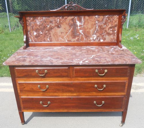 EDWARDIAN MARBLE TOP MAHOGANY CHEST OF DRAWERS - ADDITIONAL PHOTO 11