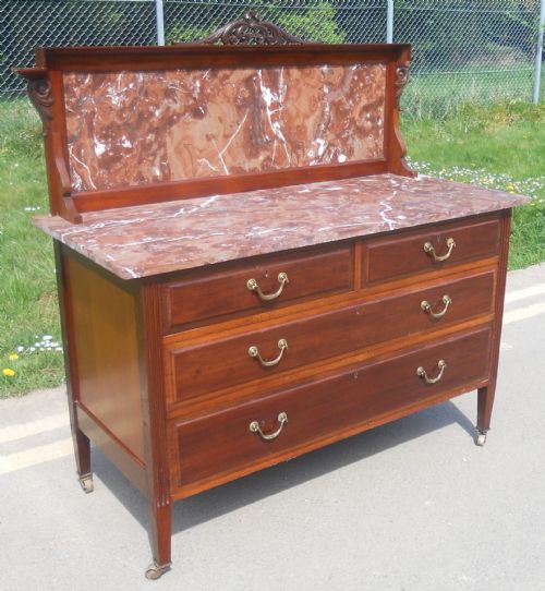 EDWARDIAN MARBLE TOP MAHOGANY CHEST OF DRAWERS - ADDITIONAL PHOTO 13