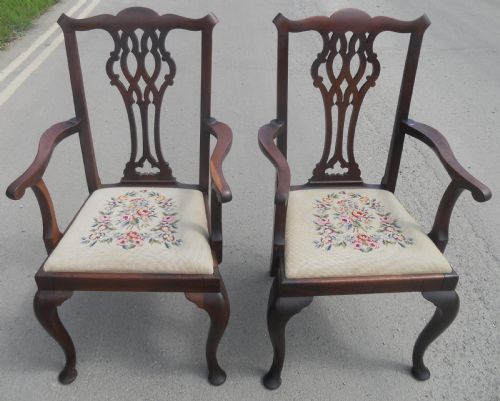 Pair Chippendale Style Mahogany Carver Armchairs