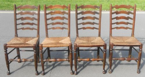 Set of Four Elm and Beech Ladderback Dining Chairs