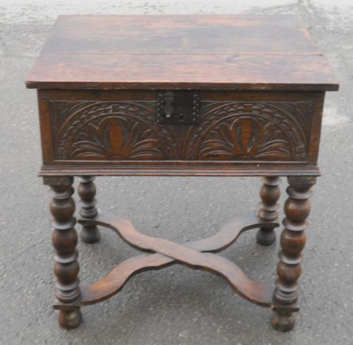 ANTIQUE OAK BIBLE BOX ON STAND - ADDITIONAL PHOTO 4