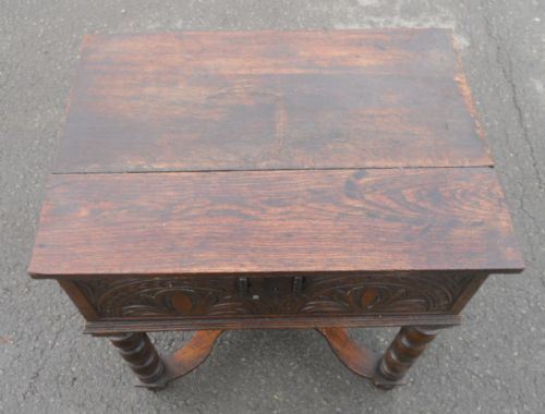 ANTIQUE OAK BIBLE BOX ON STAND - ADDITIONAL PHOTO 7