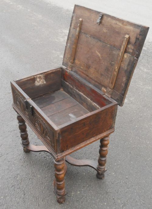 ANTIQUE OAK BIBLE BOX ON STAND - ADDITIONAL PHOTO 10