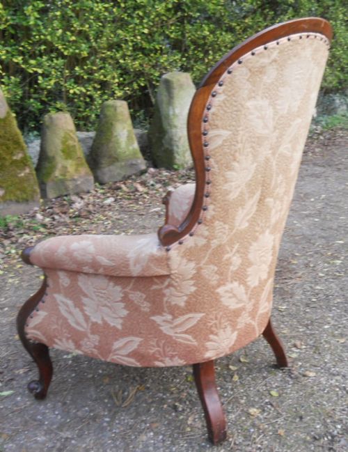 VICTORIAN MAHOGANY FRAMED UPHOLSTERED ARMCHAIR - ADDITIONAL PHOTO 5