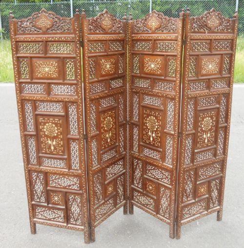 Ornate Four Fold Indian Low Screen