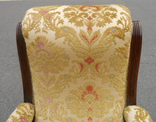 VICTORIAN MAHOGANY FRAMED UPHOLSTERED FIRESIDE ARMCHAIR - ADDITIONAL PHOTO 3