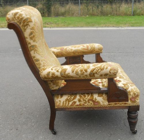 VICTORIAN MAHOGANY FRAMED UPHOLSTERED FIRESIDE ARMCHAIR - ADDITIONAL PHOTO 9