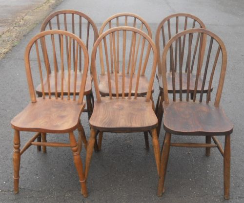 Six Beech Stickback Kitchen Chairs