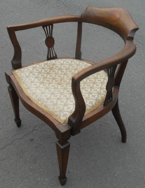 EDWARDIAN INLAID MAHOGANY TUB ARMCHAIR - ADDITIONAL PHOTO 3