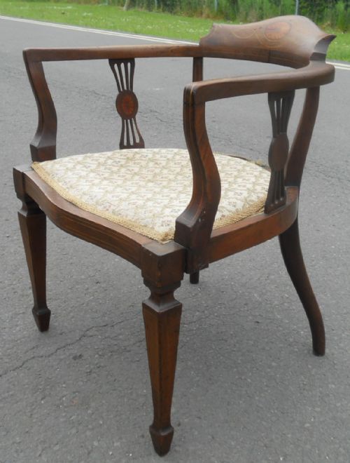 EDWARDIAN INLAID MAHOGANY TUB ARMCHAIR - ADDITIONAL PHOTO 4