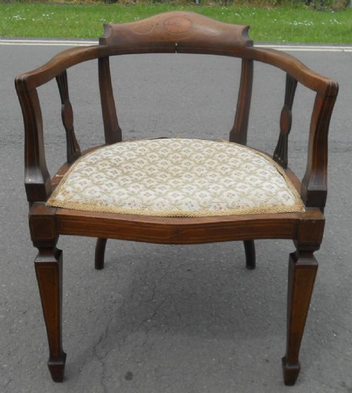EDWARDIAN INLAID MAHOGANY TUB ARMCHAIR - ADDITIONAL PHOTO 6