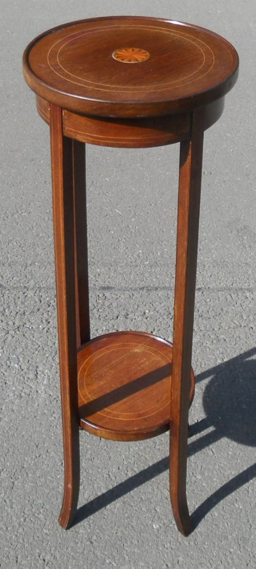 Edwardian Inlaid Mahogany Tall Plant Stand