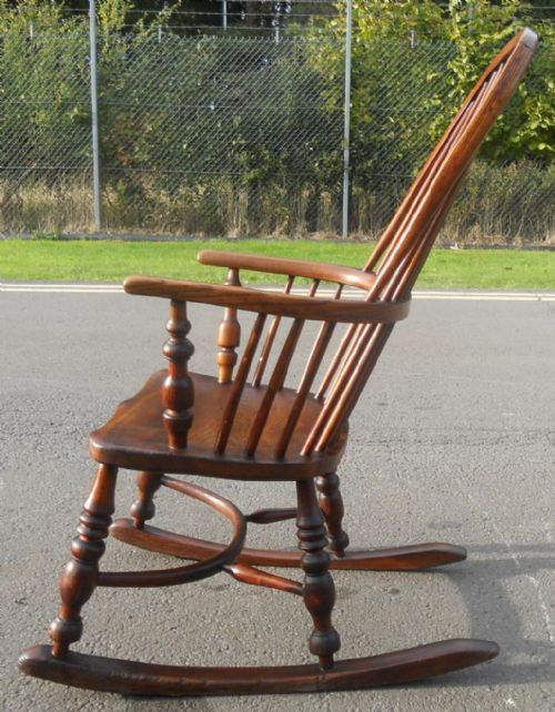 ANTIQUE ELM WINDSOR ROCKING ARMCHAIR - ADDITIONAL PHOTO 4