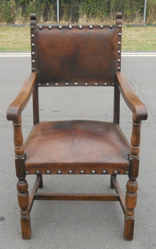 Cromwellian Style Oak Armchair