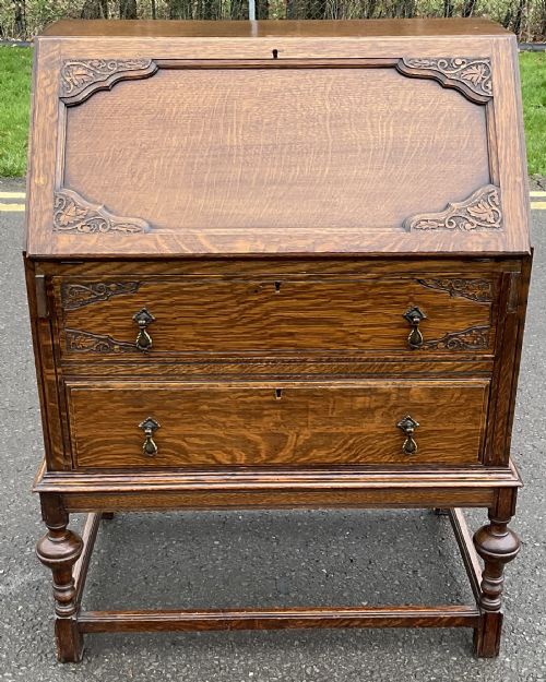 EDWARDIAN OAK WRITING BUREAU - ADDITIONAL PHOTO 1
