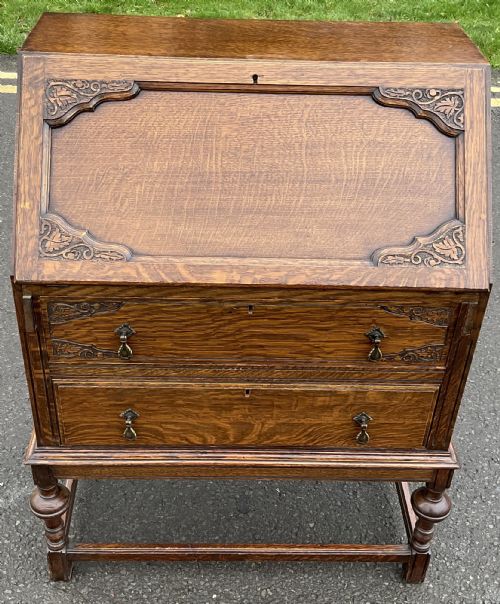 EDWARDIAN OAK WRITING BUREAU - ADDITIONAL PHOTO 2
