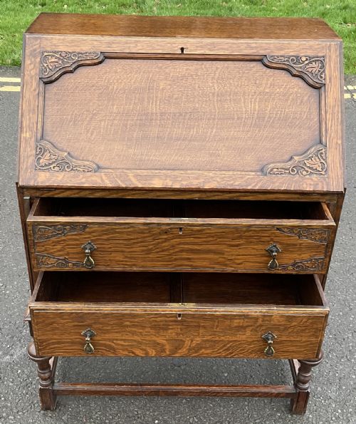 EDWARDIAN OAK WRITING BUREAU - ADDITIONAL PHOTO 6