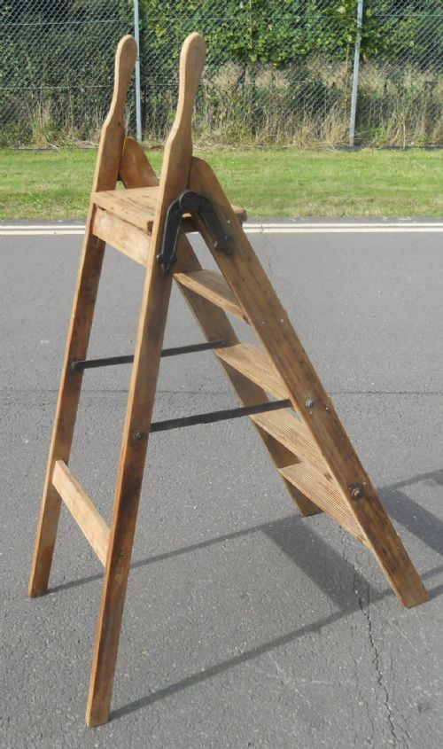 Edwardian Wooden Folding Library Steps