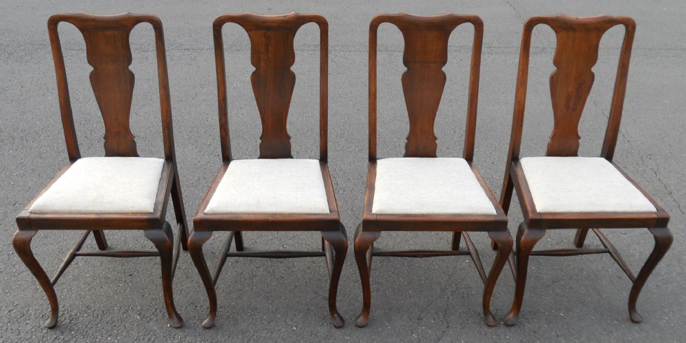 Set of Four Queen Anne Style Walnut Dining Chairs 