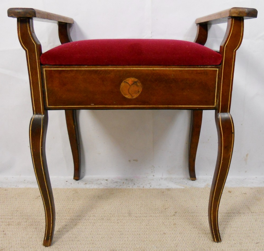 Edwardian Inlaid Mahogany Piano Stool