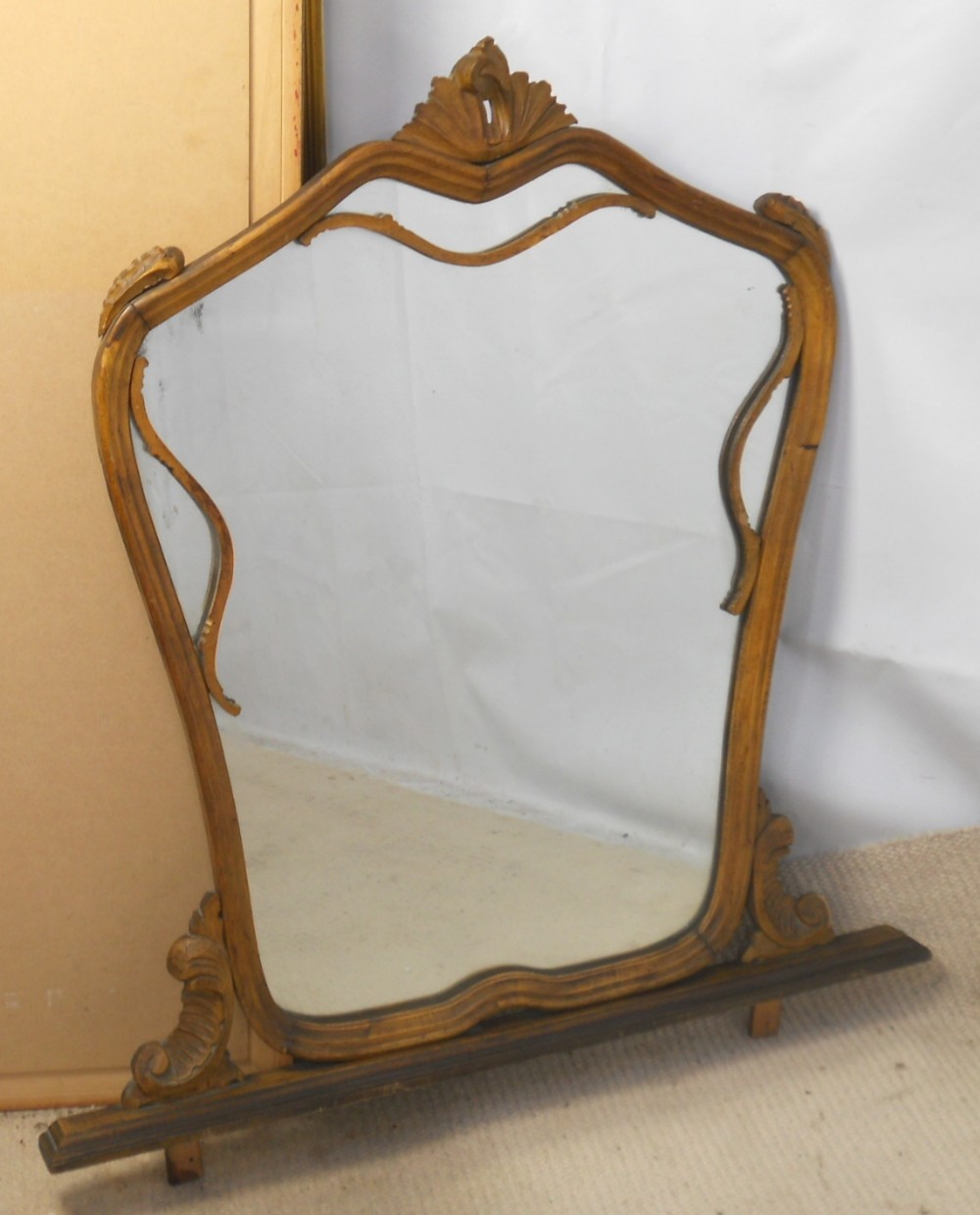 Carved Walnut Frame Shaped Overmantel Mirror