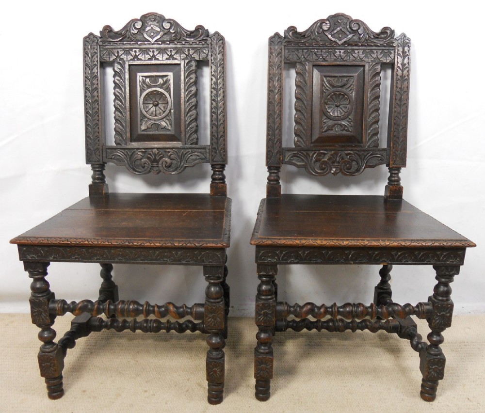 Victorian Dark Carved Oak Hall Chairs 
