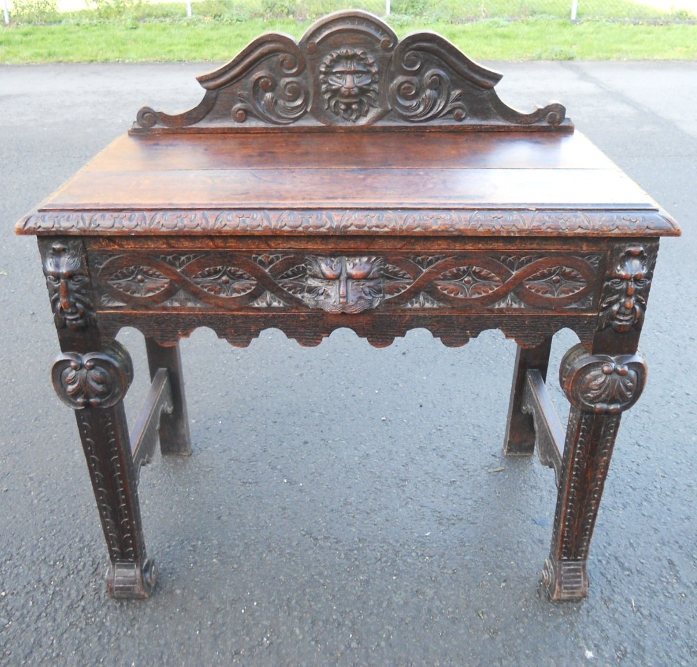 Victorian Heavily Carved Oak Hall Side Table 