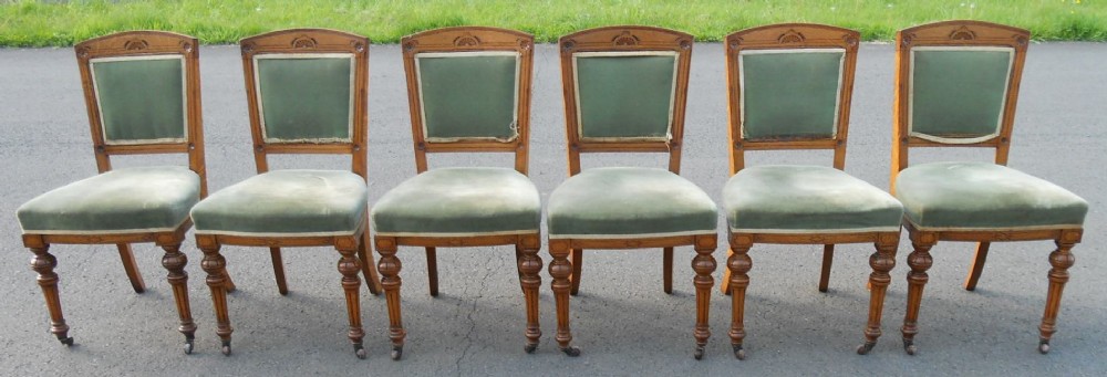 Set of Six Victorian Light Oak Dining Chairs