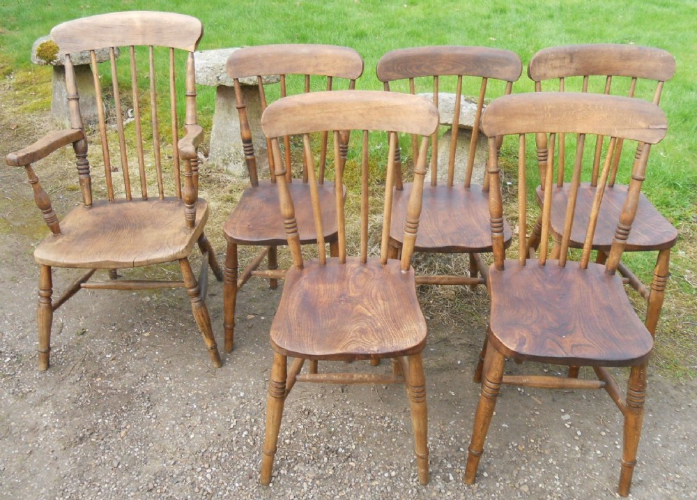 Six Elm & Beech Stickback Kitchen Chairs 
