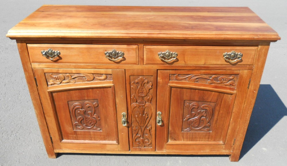 Edwardian Carved Walnut Small Sideboard Cupboard Base
