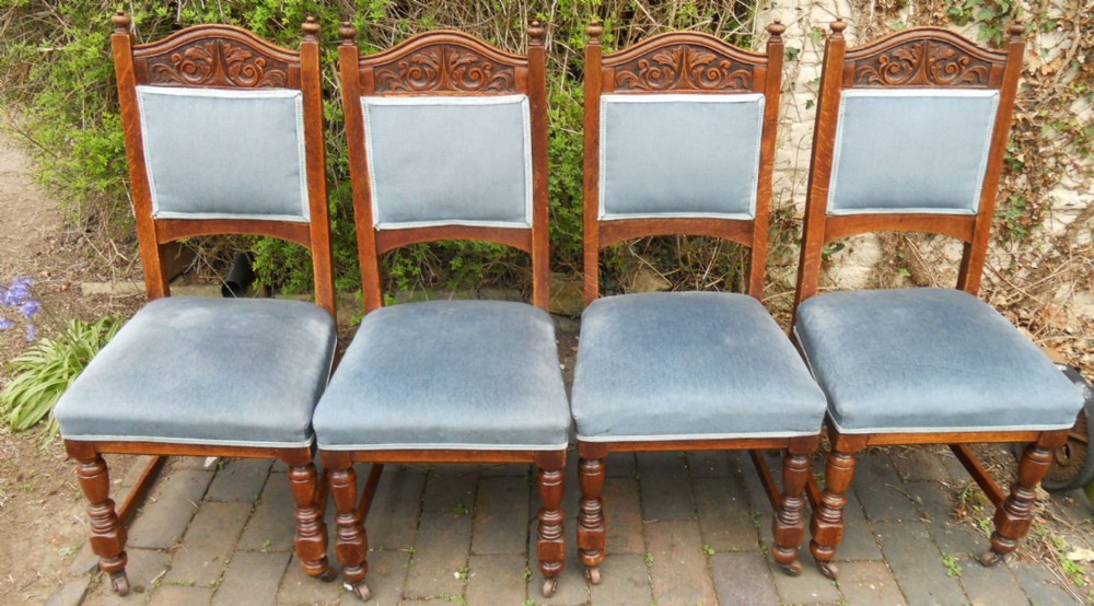 Set of Four Edwardian Oak Dining Chairs
