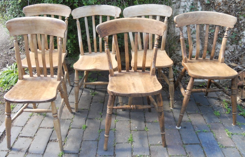 Six Windsor Lathback Kitchen Chairs 
