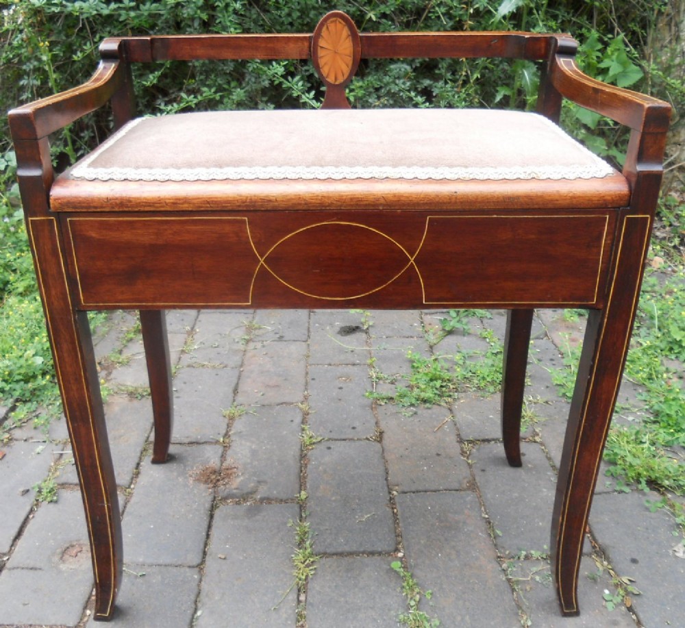 Edwardian Inlaid Mahogany Piano Stool