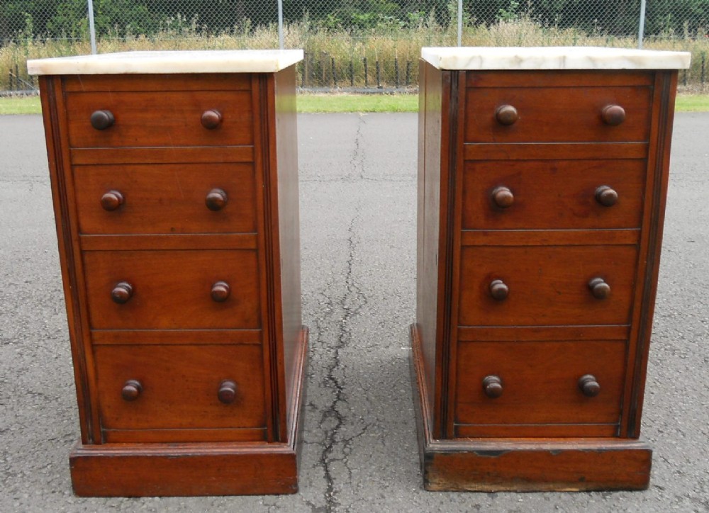 Pair Victorian Mahogany Marble Top Bedside Cabinets 