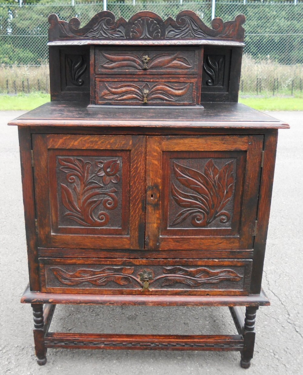 Victorian Small Carved Oak Cupboard 
